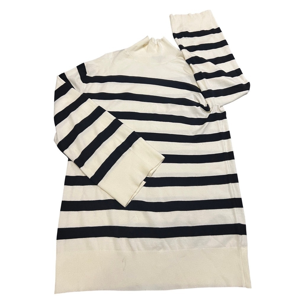 Steve Madden Womens XL Mock Neck Striped Sweater Ivory Black (1081)